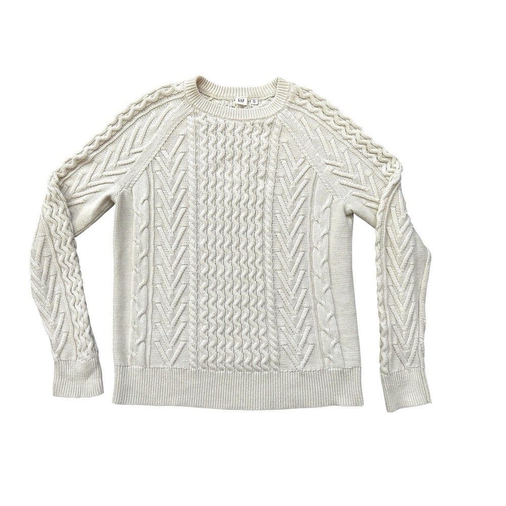 Gap Cable Knit Crew Neck Sweater Womens Tall Large Off White Cozy Cottage Cotton